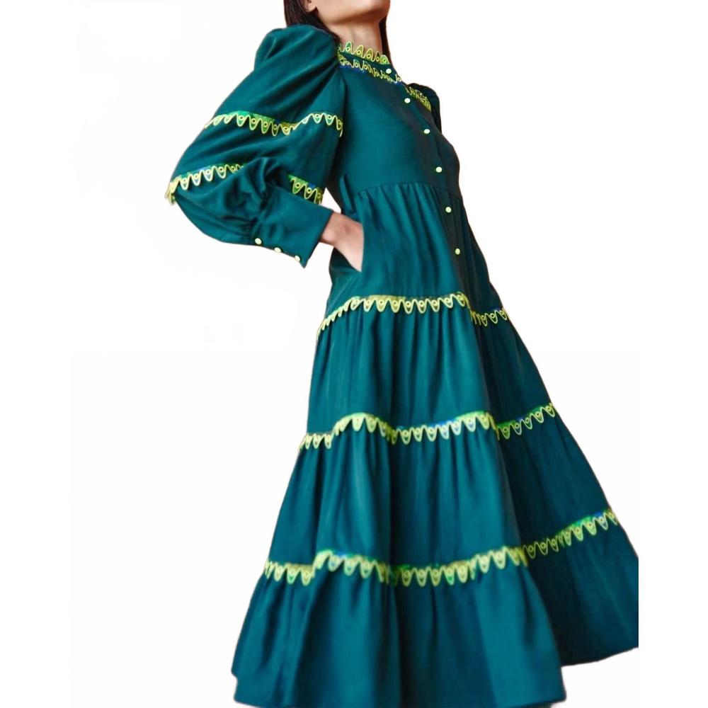 NEW CELIA B hasu tiered midi dress in green - Picture 4 of 7